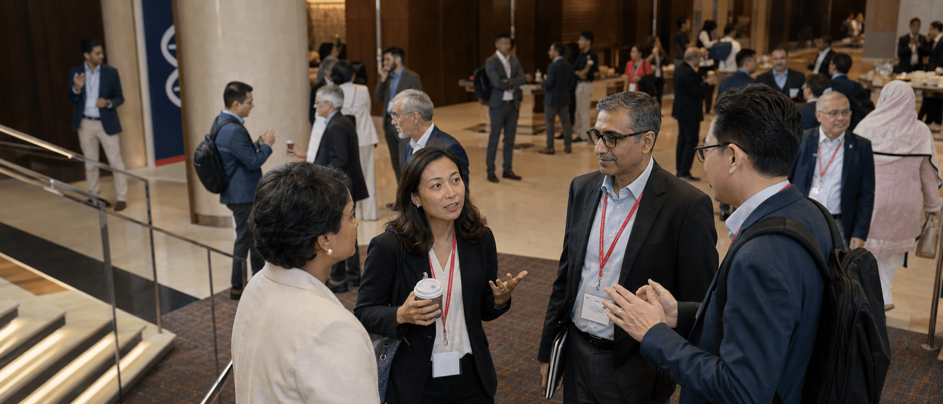 APMA members and international delegates exchanging professional perspectives at an academic gathering