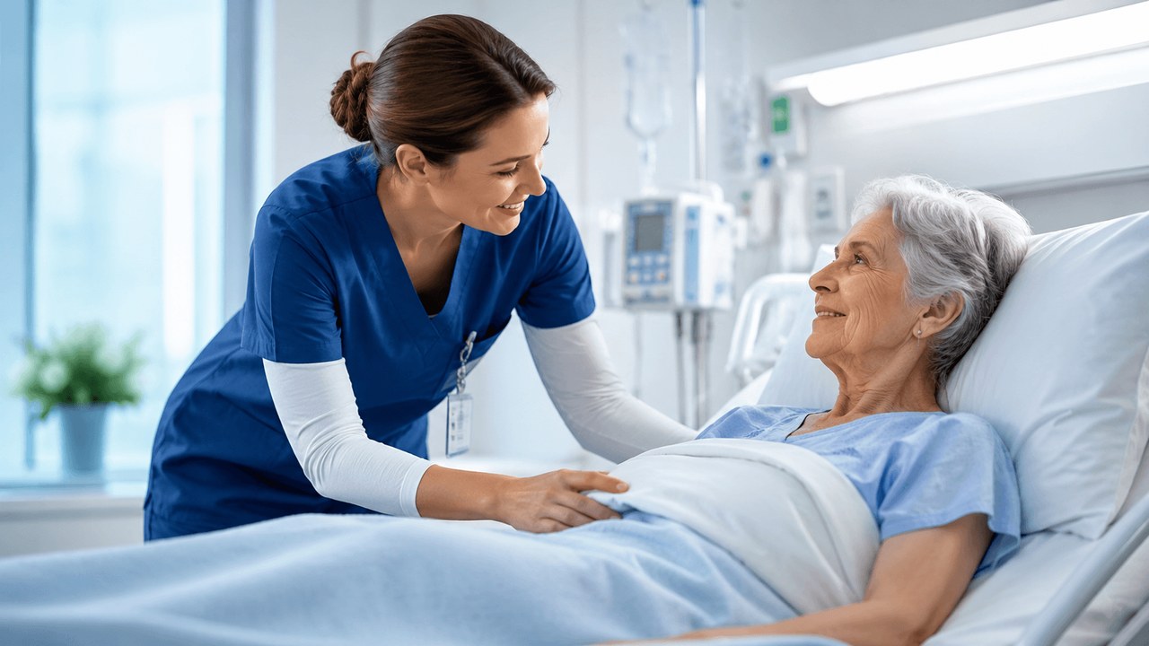 Geriatric Medicine Committee visual showing nursing care for an older adult patient